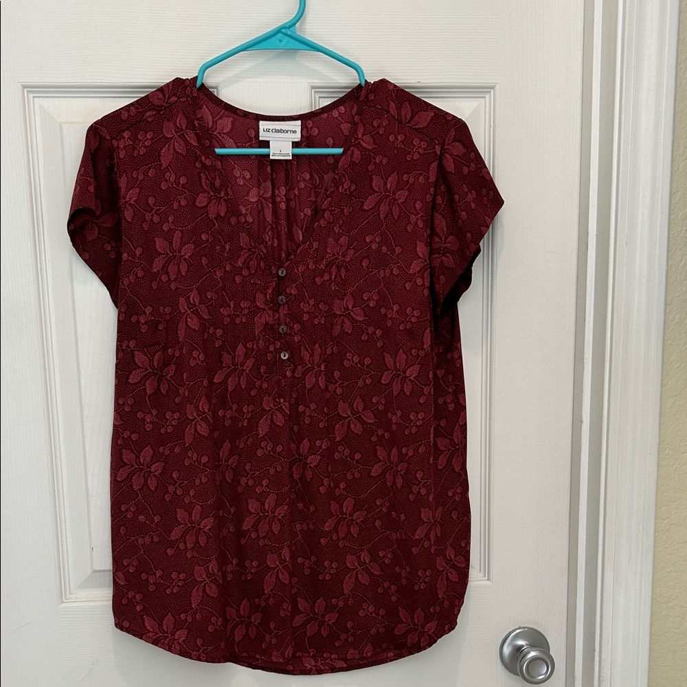 Liz Claiborne Women's Burgundy Floral Blouse